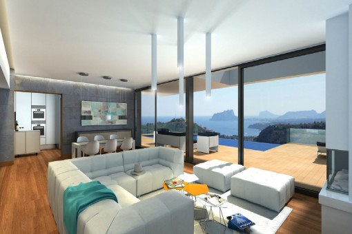 Modern living room with views to the sea