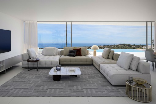 Modern living room with stunning views