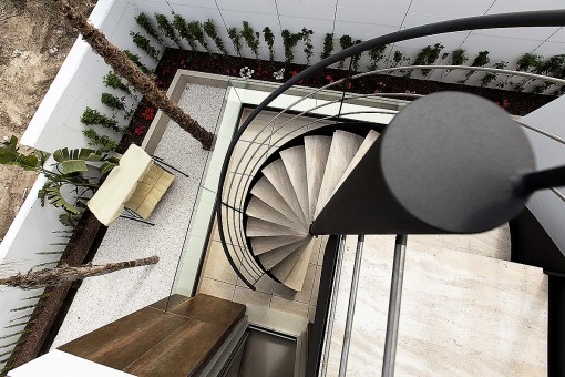 Spiral staircase to the roof terrace